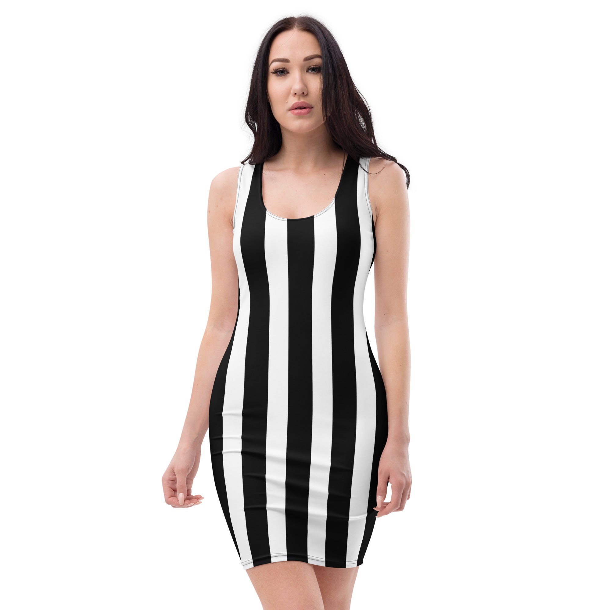 BLACK & WHITE STRIPE FITTED DRESS – SCAMP+TRAMP