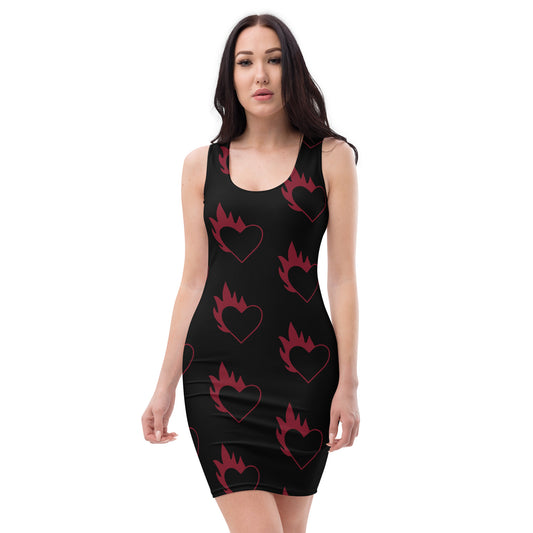 FLAMING HEART FITTED DRESS
