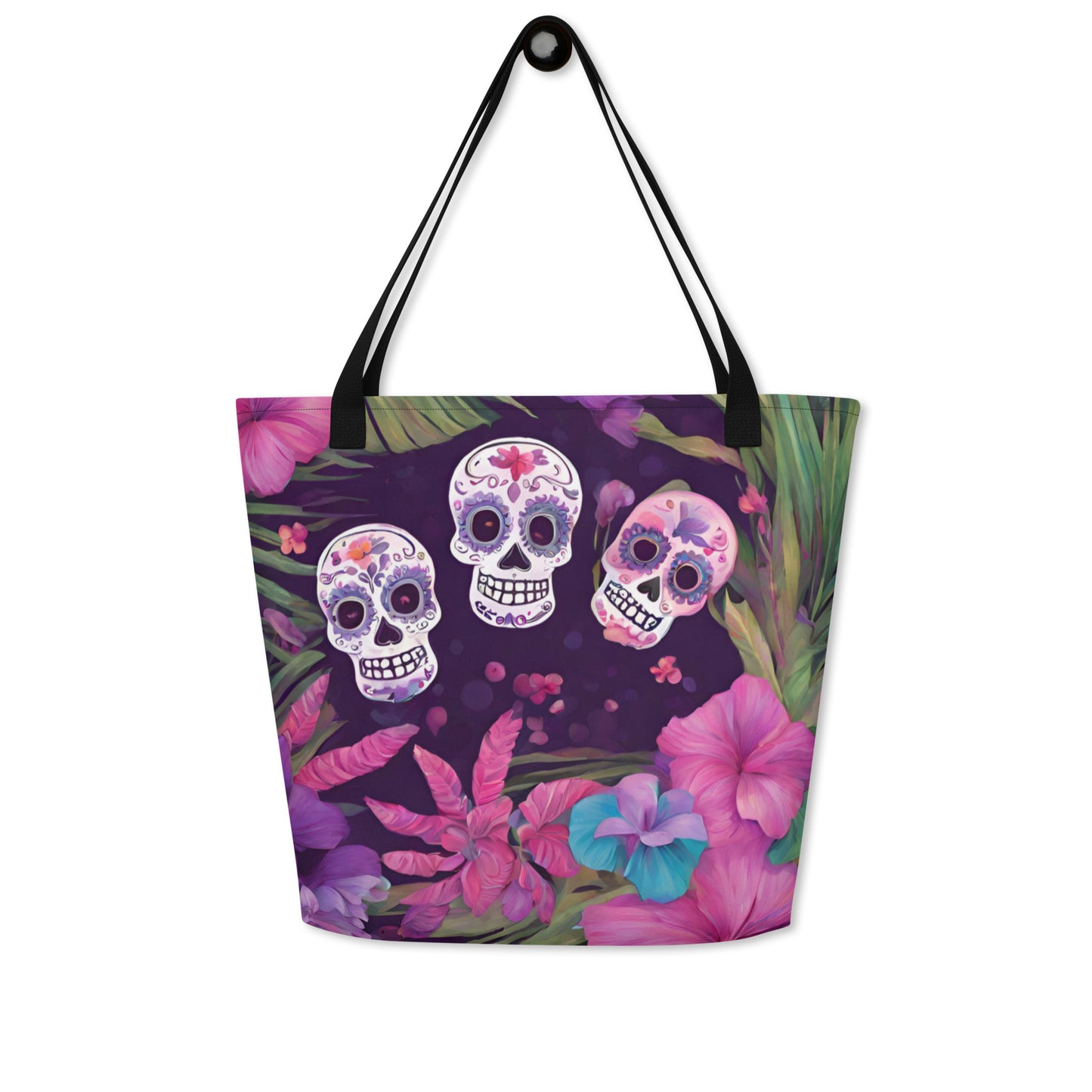FOUR TROPICAL SKULLS LARGE BEACH TOTE