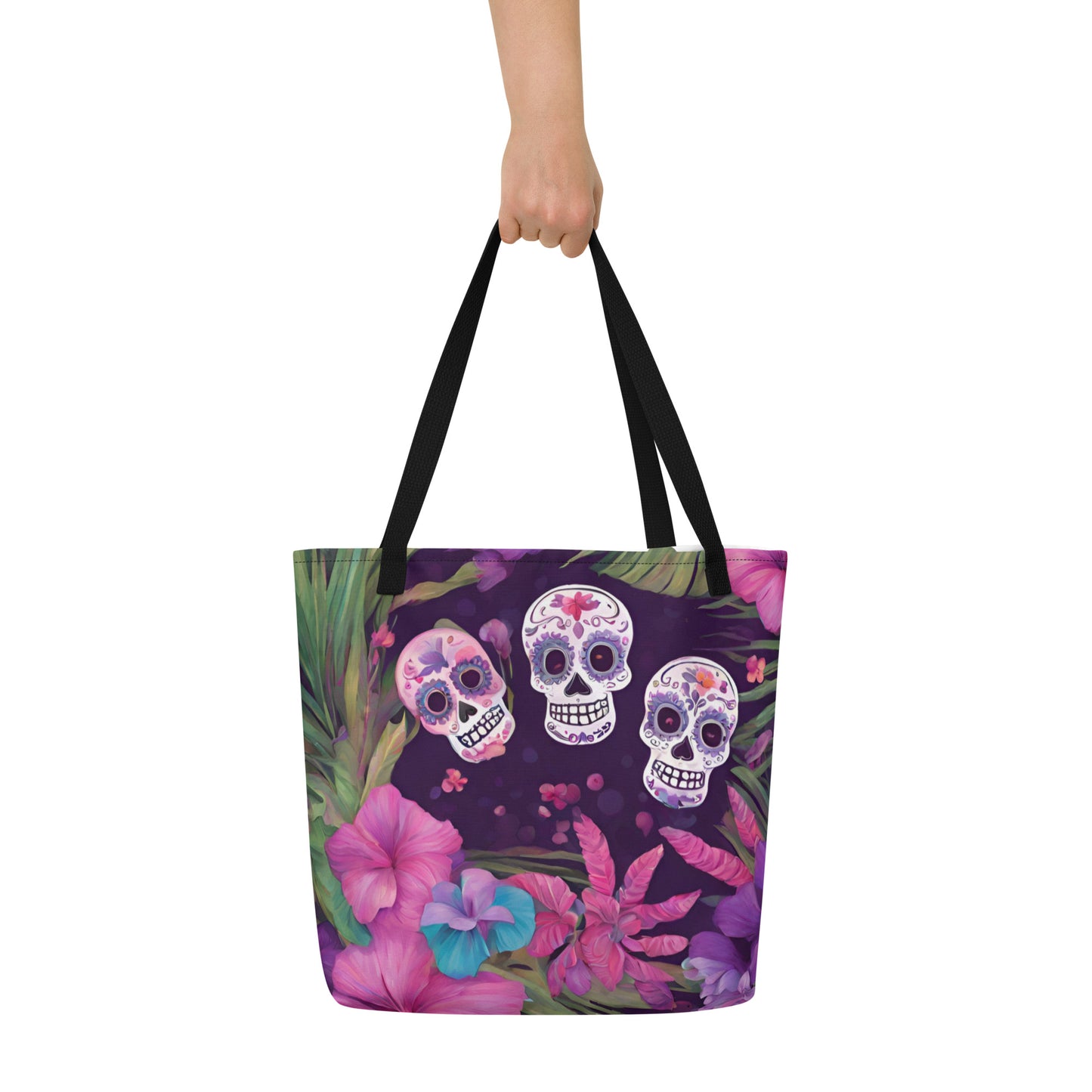FOUR TROPICAL SKULLS LARGE BEACH TOTE