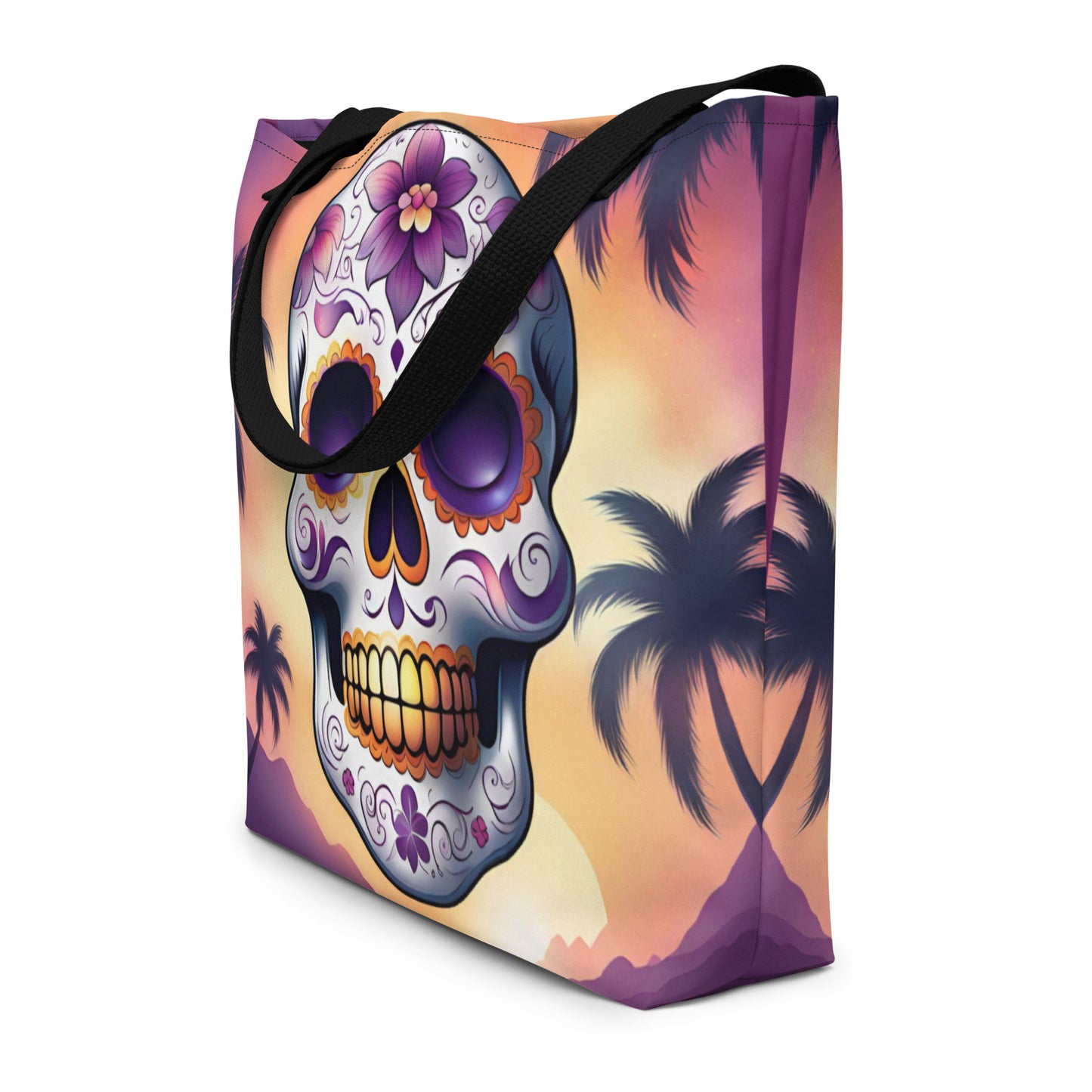 PINK SUNSET SKULL LARGE BEACH TOTE