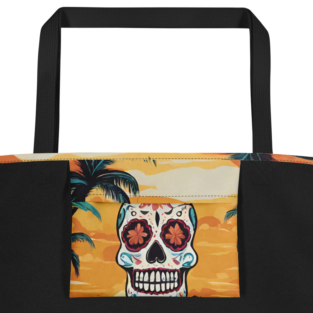 SUGAR SKULL SUNSET LARGE BEACH TOTE