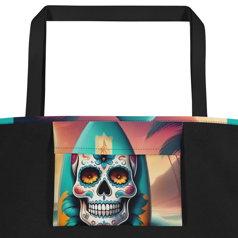 SKULL SURFBOARD LARGE BEACH TOTE