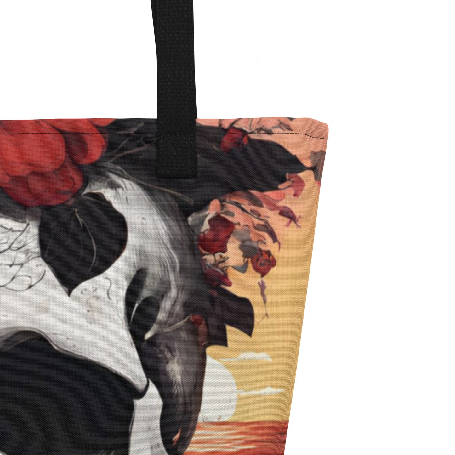 TROPICAL RED FLOWER SKULL LARGE BEACH TOTE