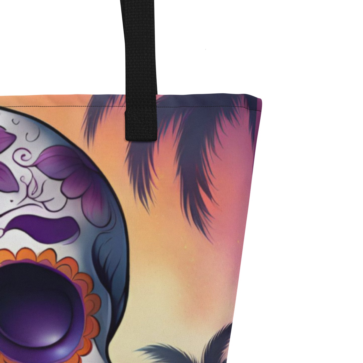 PINK SUNSET SKULL LARGE BEACH TOTE