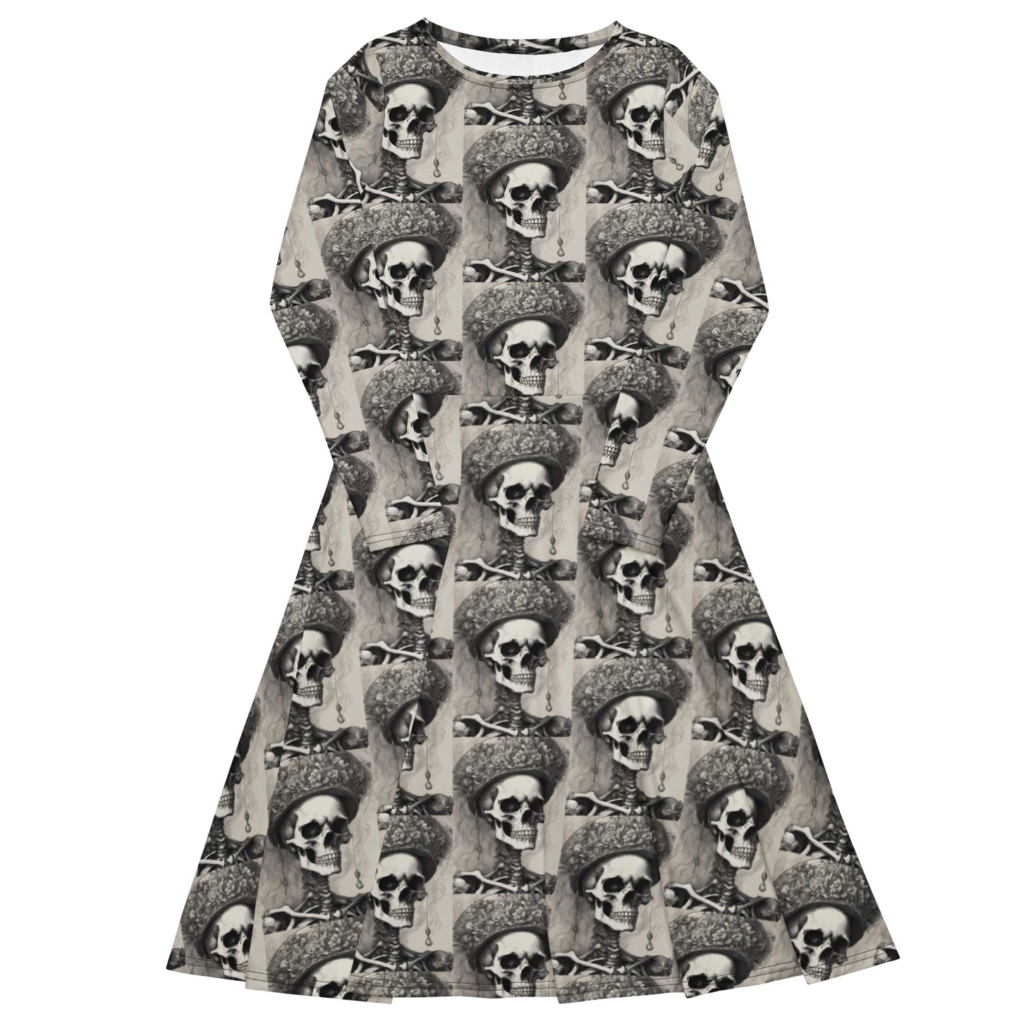 SKELETON QUEEN LONG SLEEVE MIDI DRESS