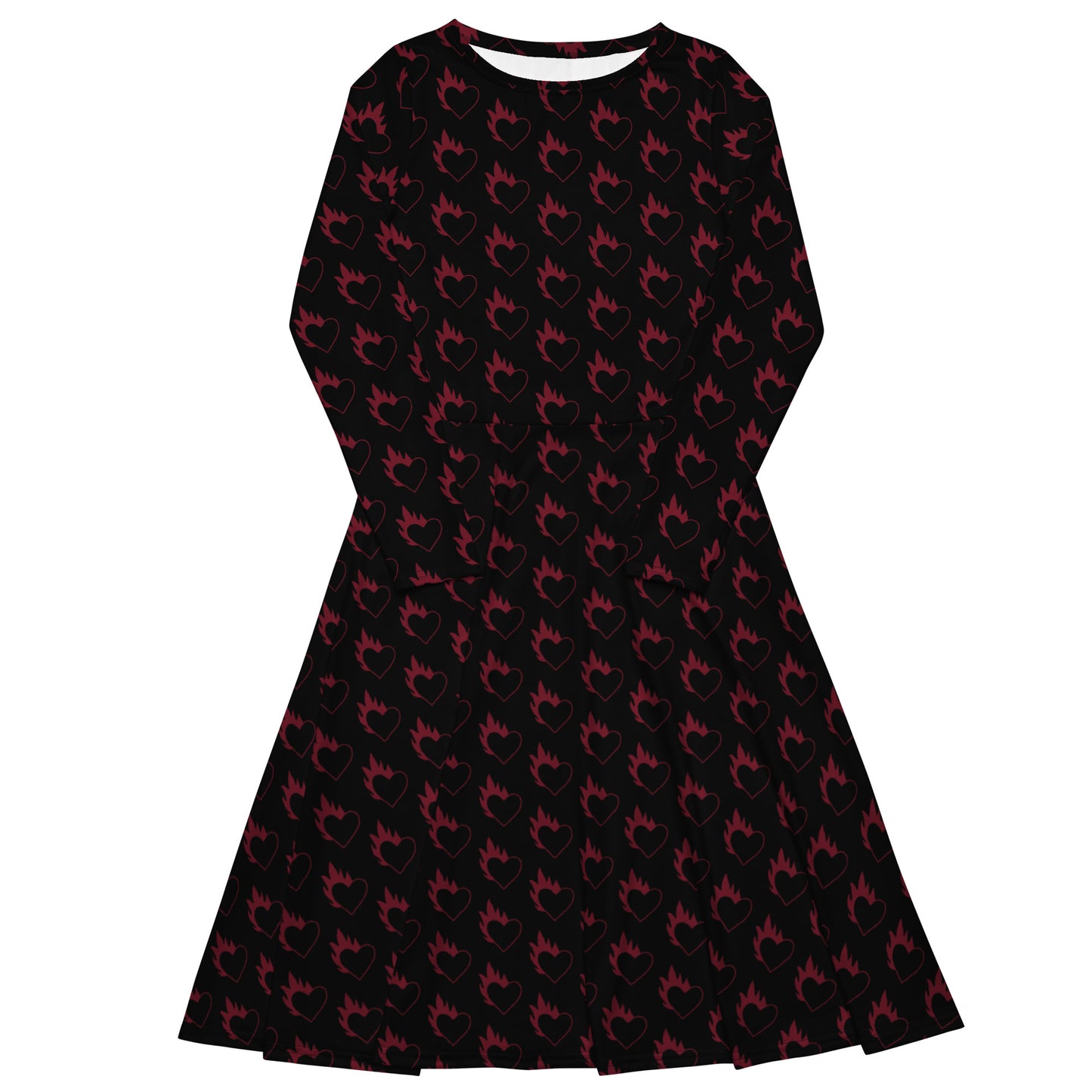 FLAMING HEART LONG SLEEVE MIDI DRESS