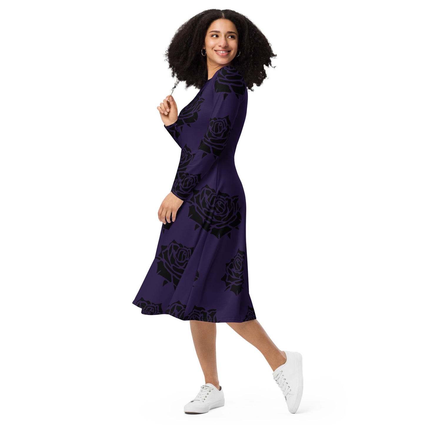 DEEP PURPLE RODE LONG SLEEVE MIDI DRESS