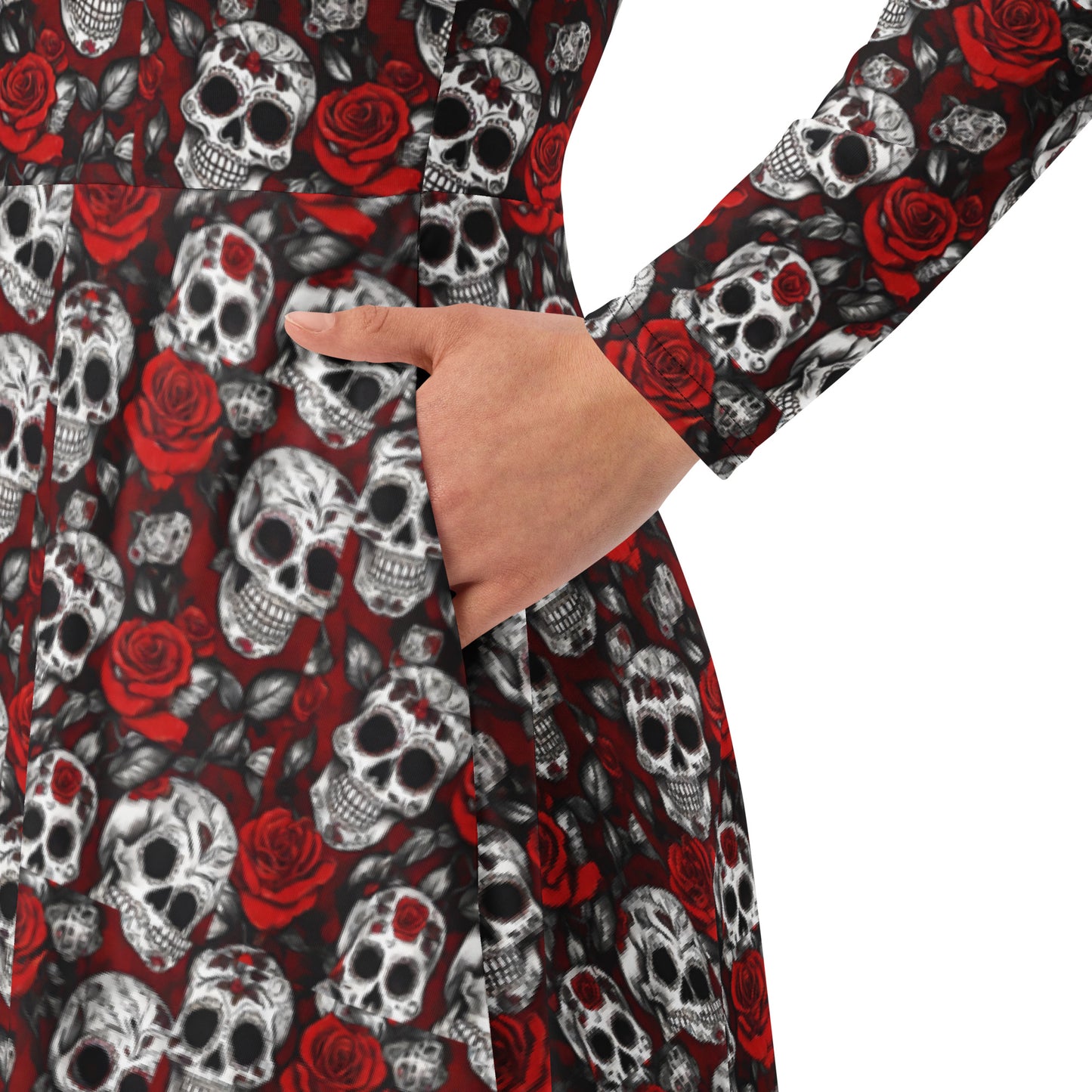 DAY OF THE DEAD LONG SLEEVE MIDI DRESS