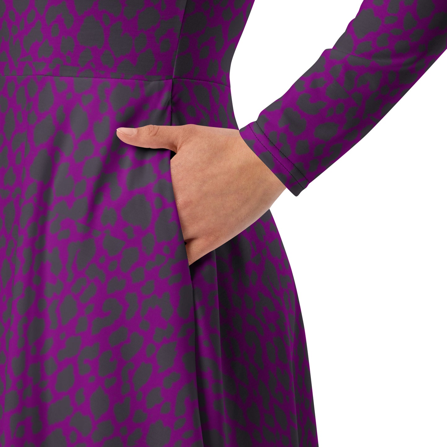 PURPLE LEOPARD LONG SLEEVE MIDI DRESS