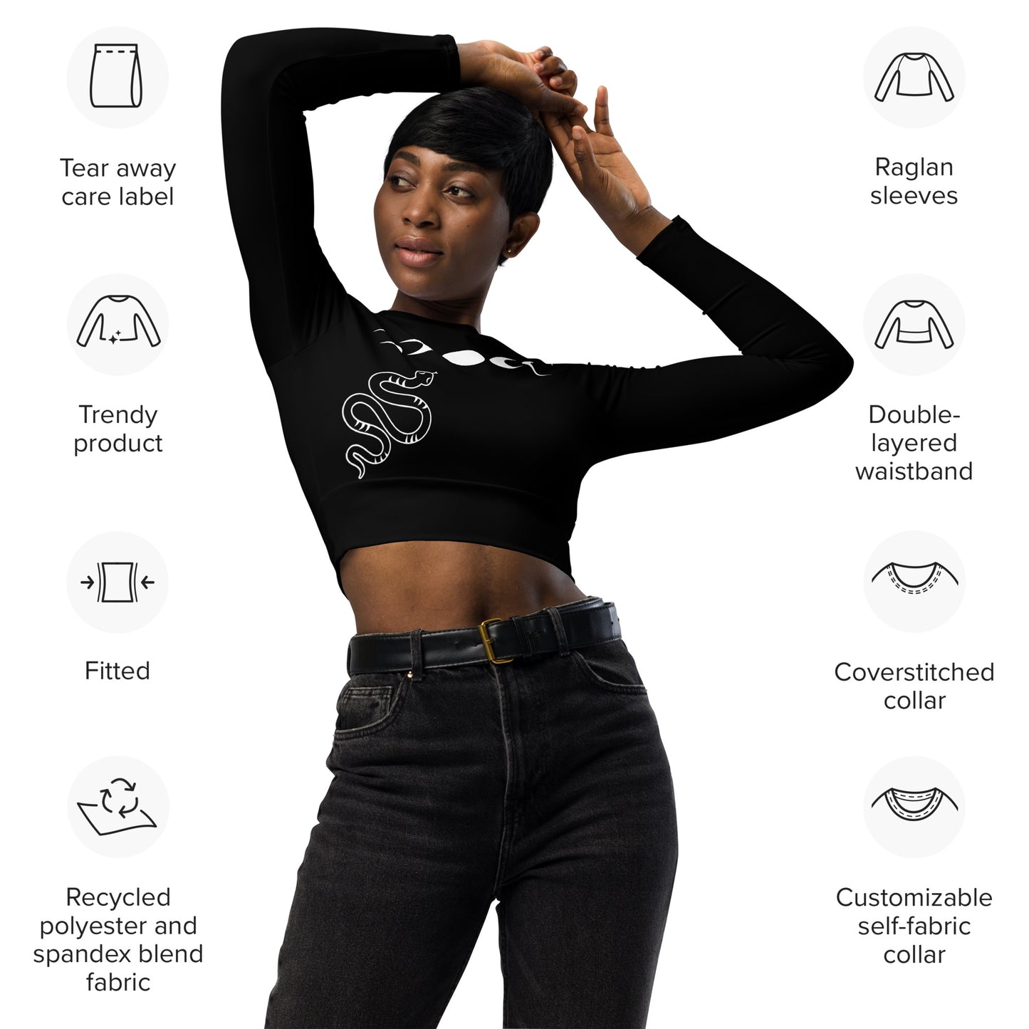 MYSTERIA RECYCLED LONG SLEEVE CROP TOP