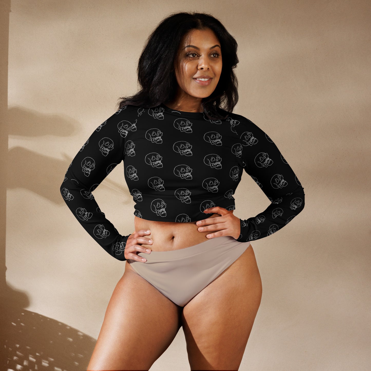 SAD SKULL RECYCLED LONG SLEEVE CROP TOP
