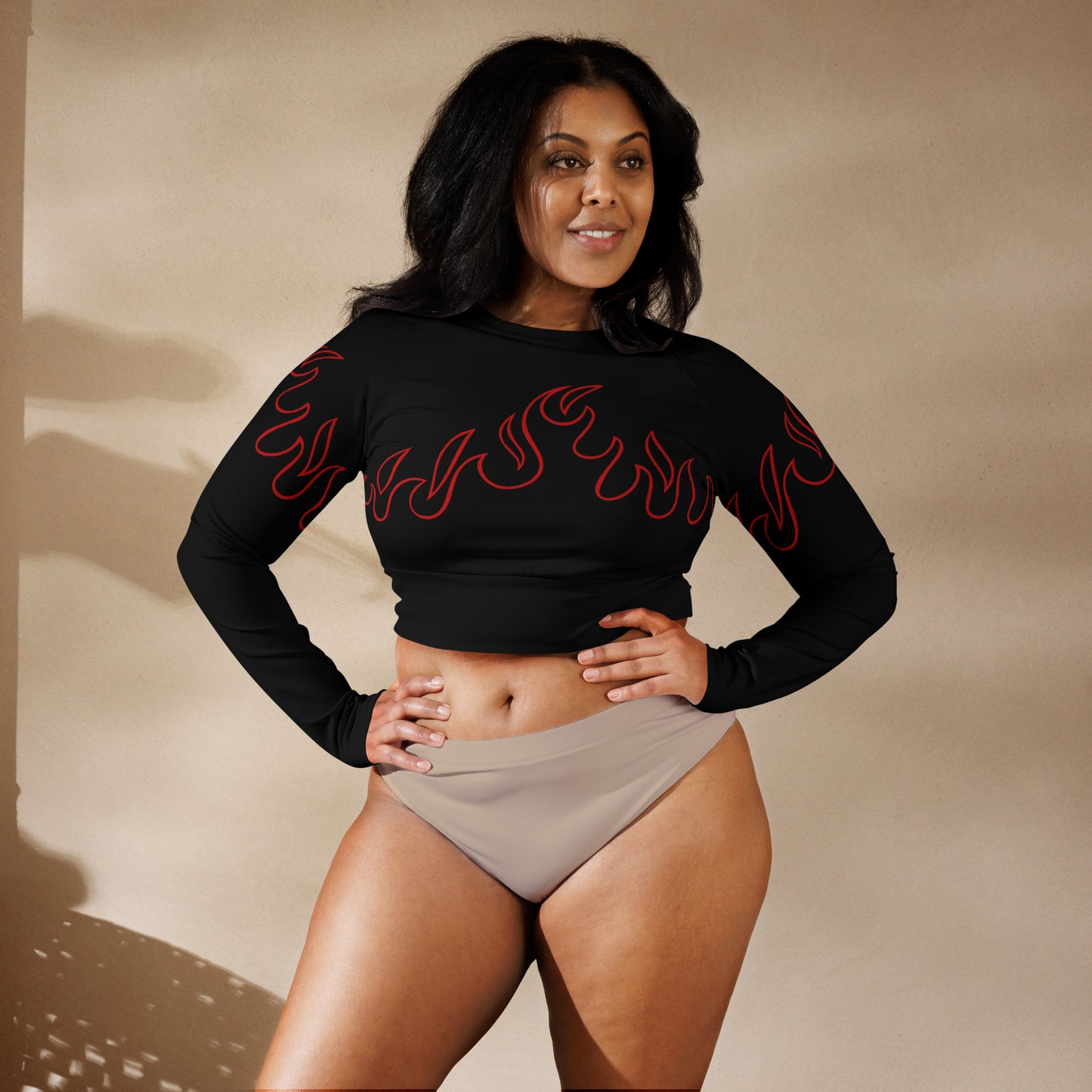 RED FLAME RECYCLED LONG SLEEVE CROP TOP