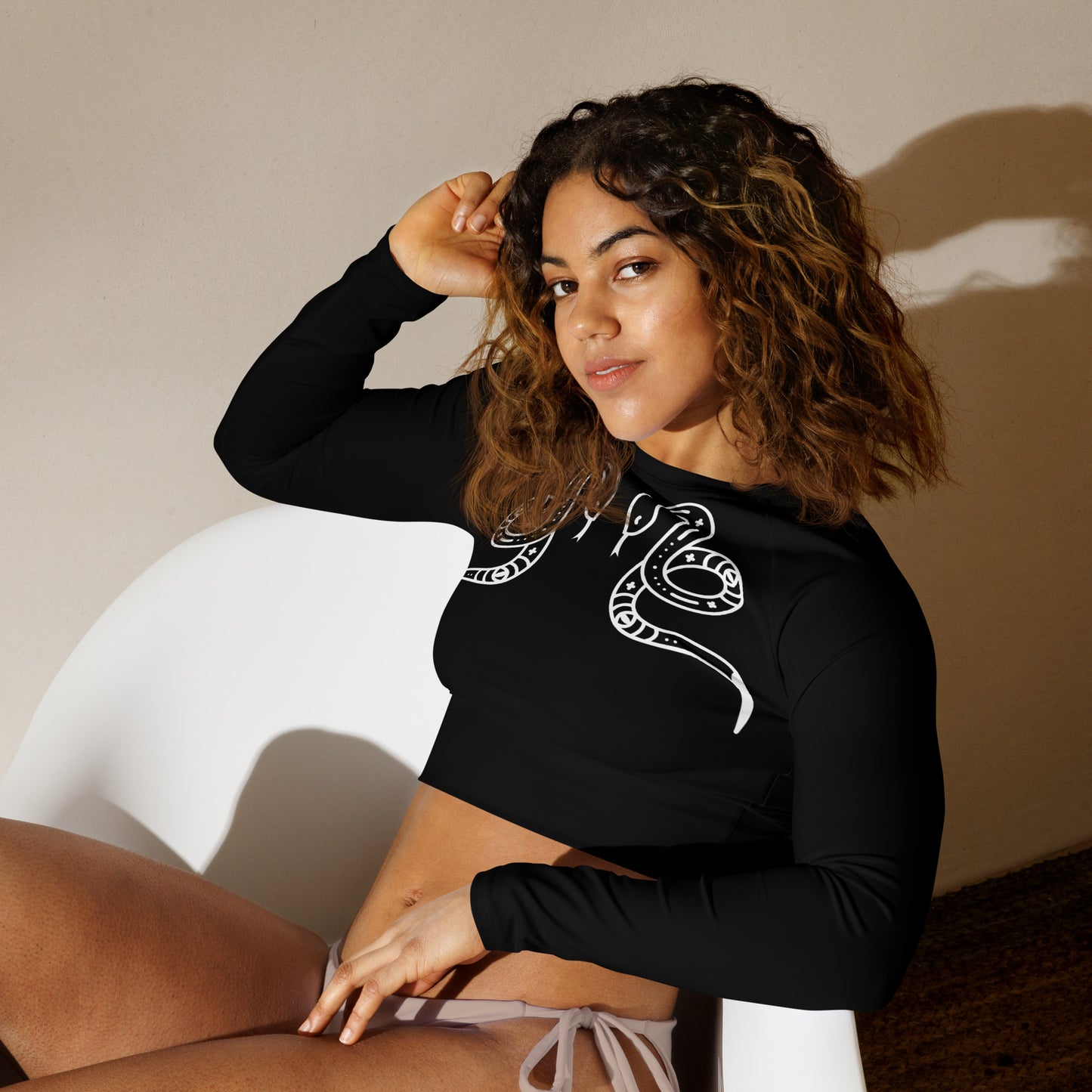 DUAL SNAKE RECYCLED LONG SLEEVE CROP TOP
