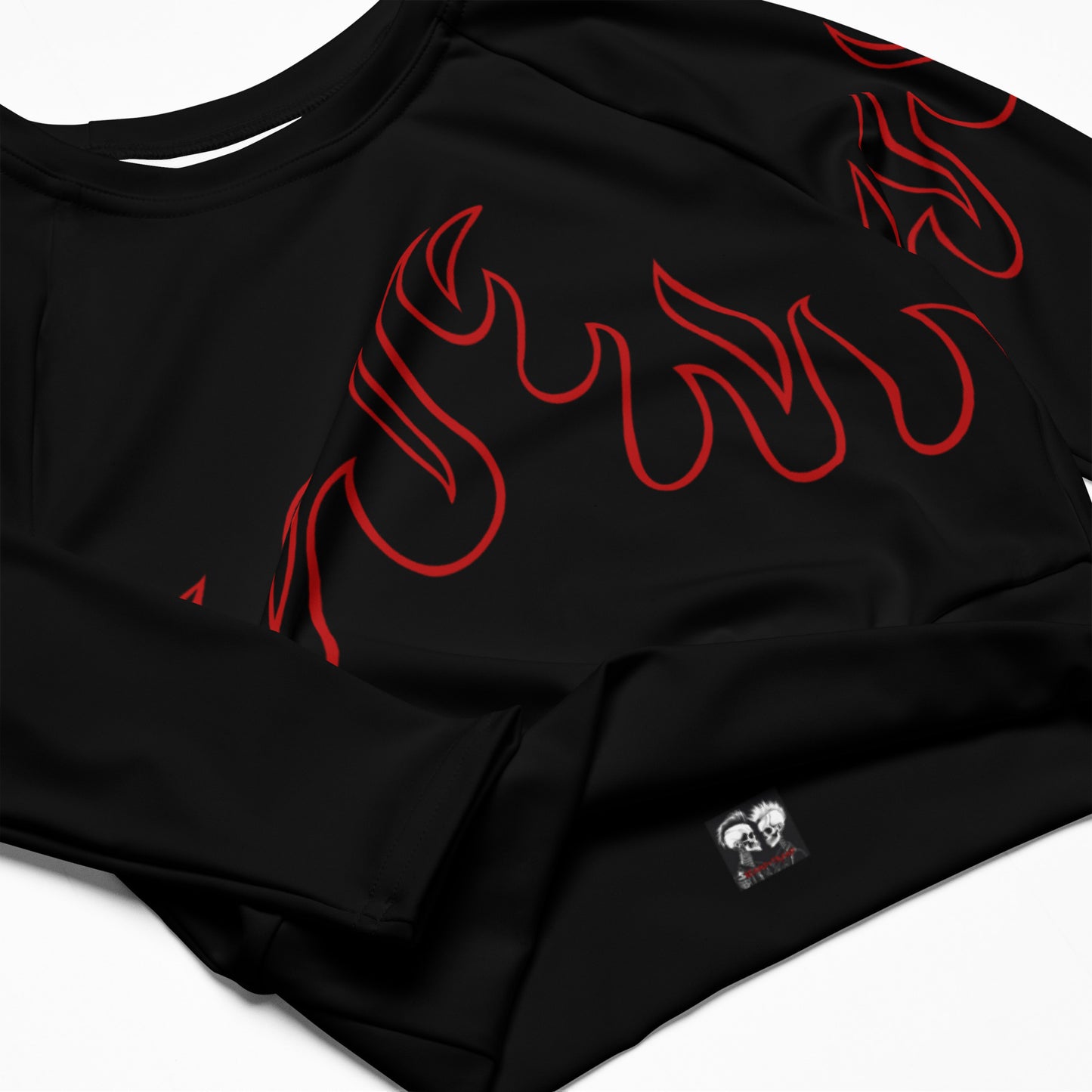 RED FLAME RECYCLED LONG SLEEVE CROP TOP
