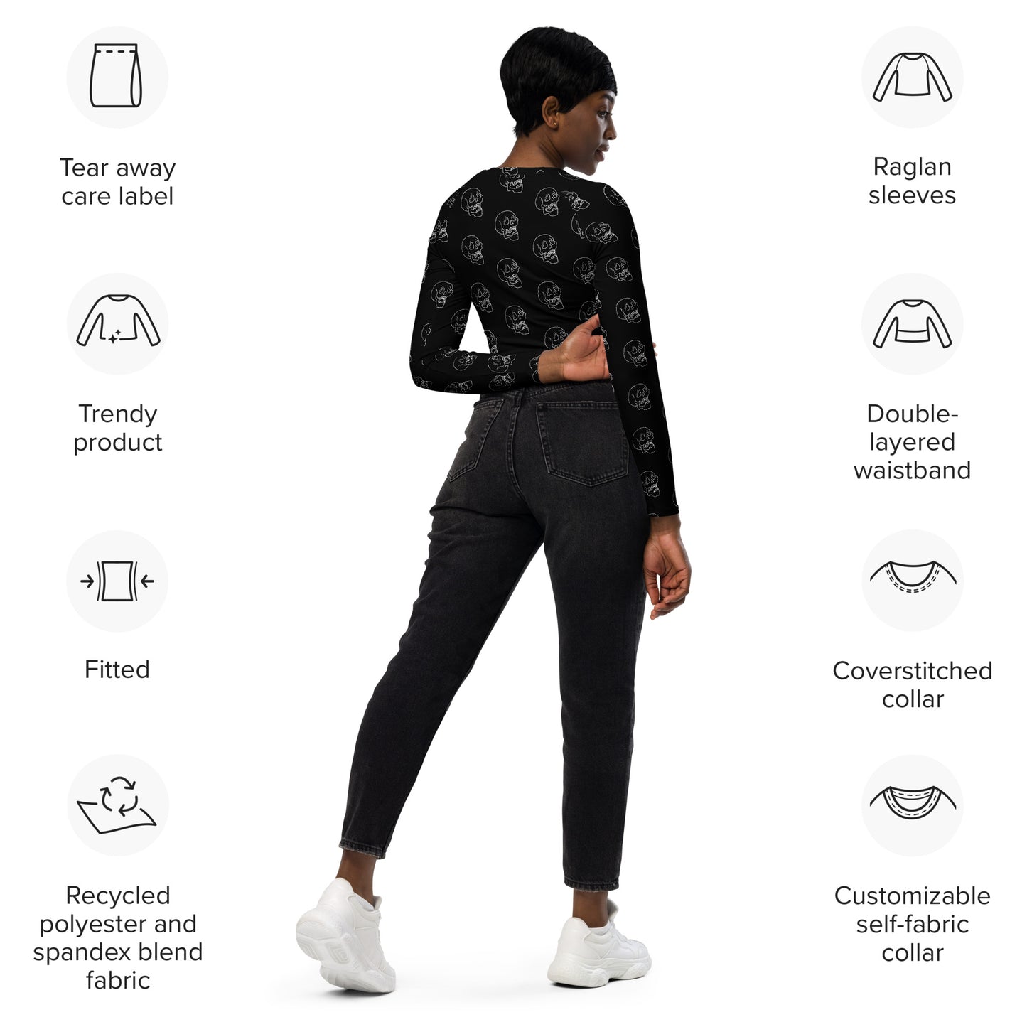 SAD SKULL RECYCLED LONG SLEEVE CROP TOP