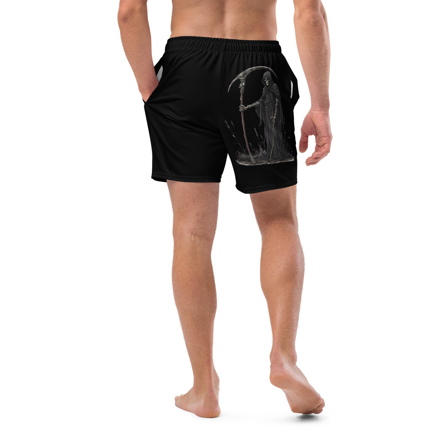 DEATH COMES SWIM TRUNKS