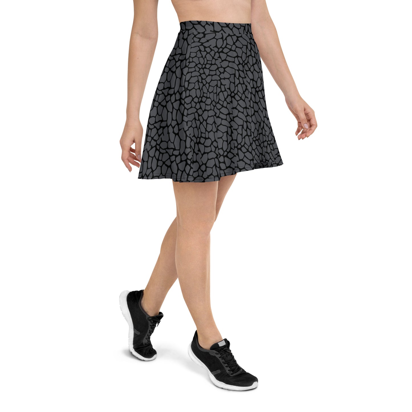GRAY SNAKESKIN FLARED MINI-SKIRT