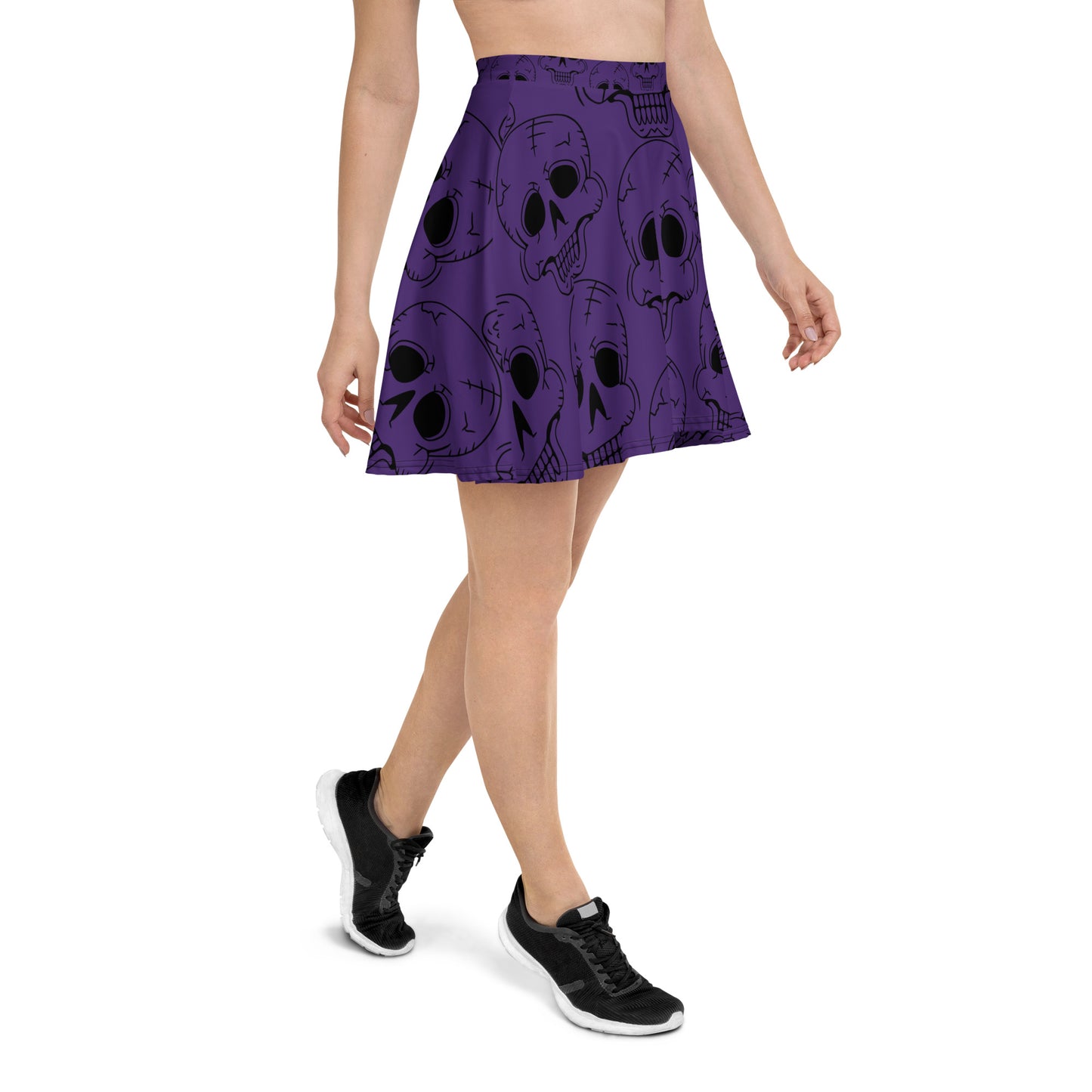 PURPLE LAUGHING SKULL FLARED MIN-SKIRT