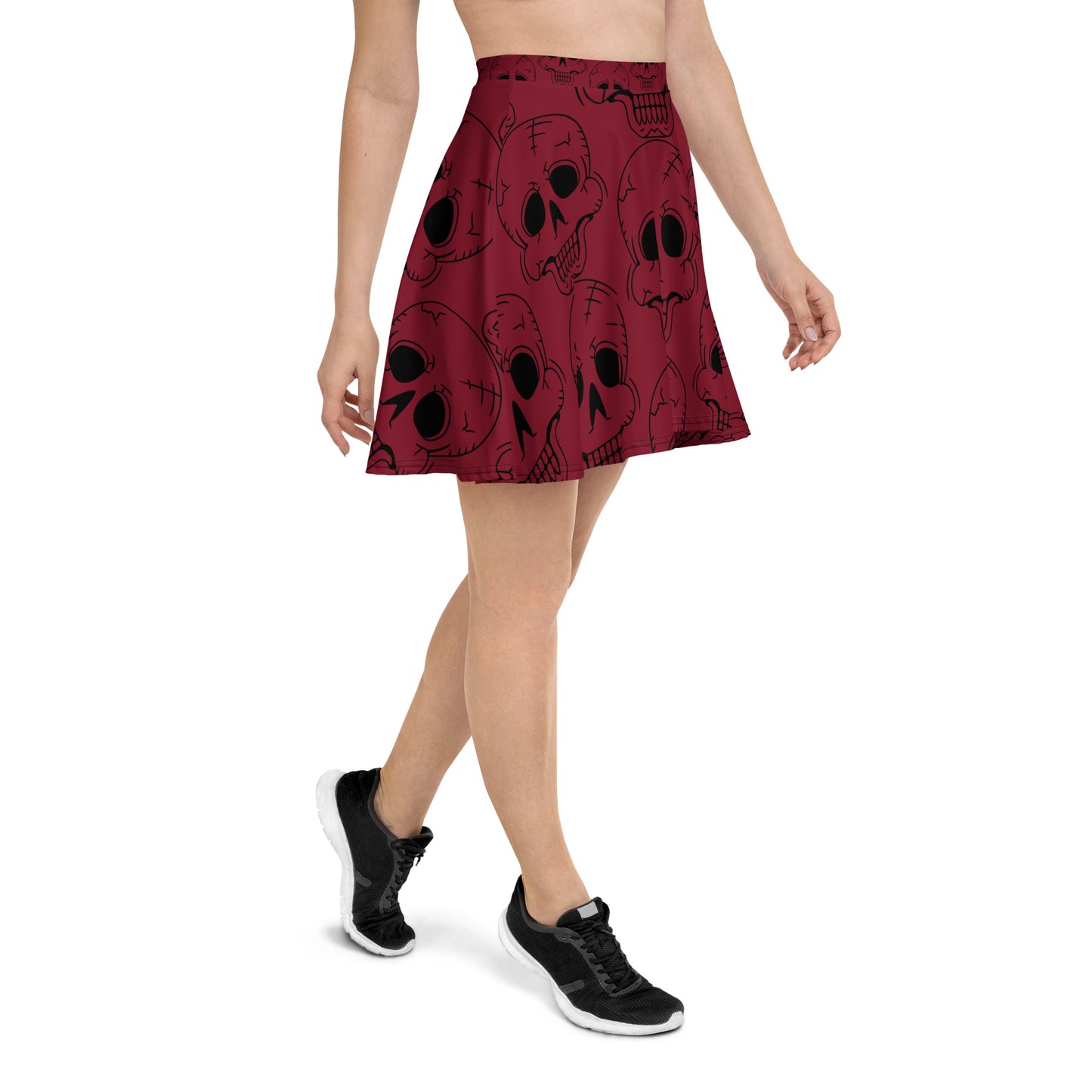 RED LAUGHING SKULL FLARED MINI-SKIRT