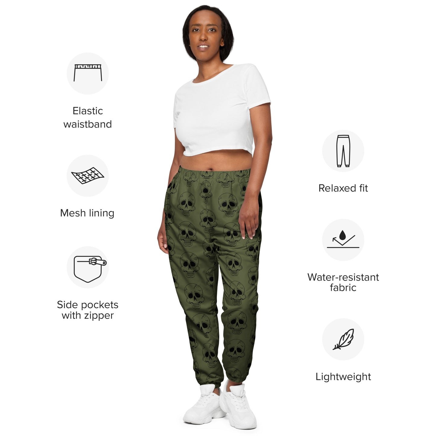 GREEN LAUGHING SKULL TRACK PANTS