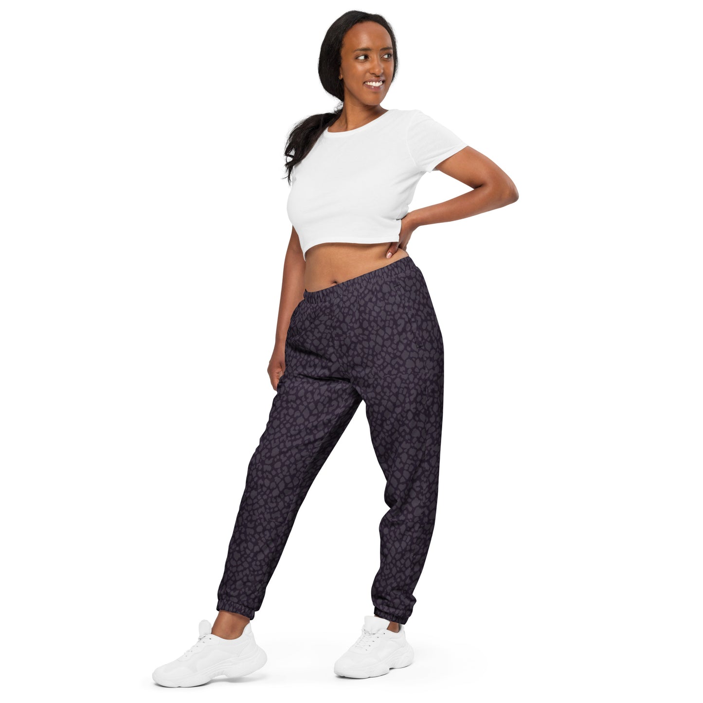 BLACK LEOPARD PRINT UNISEX TRACK PANTS
