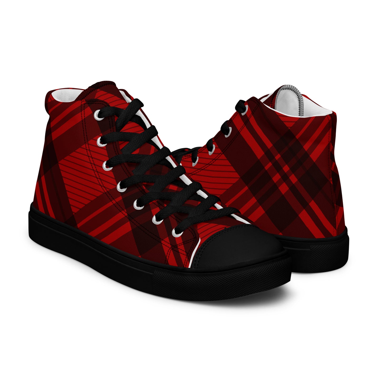 MEN'S RED PLAID HIGH TOP CANVAS SHOES