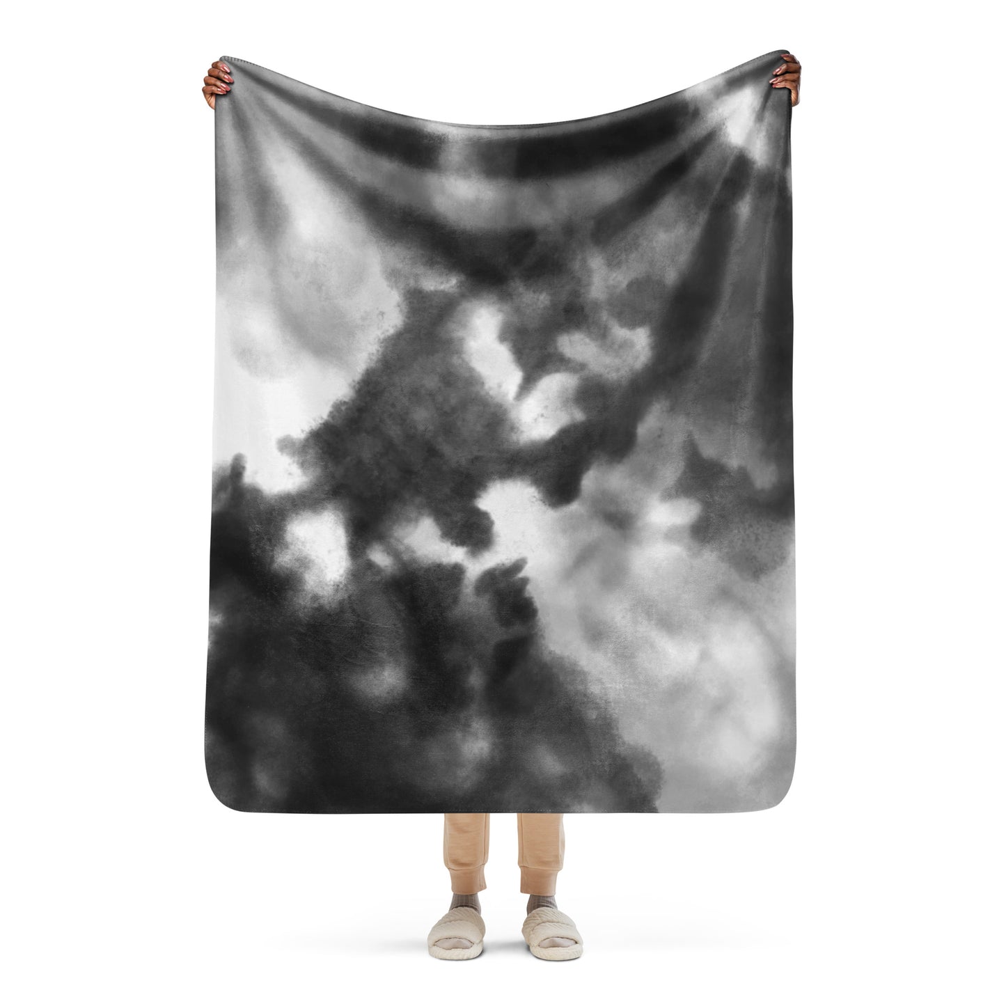 BLACK WATERCOLOR SHERPA BLANKET
