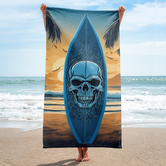 BLUE SKULL SURFBOARD BEACH TOWEL