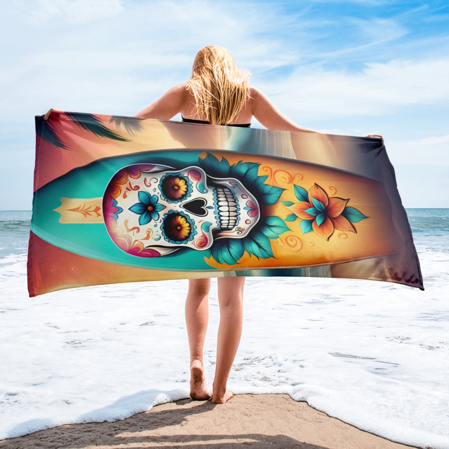 SKULL SURFBOARD BEACH TOWEL