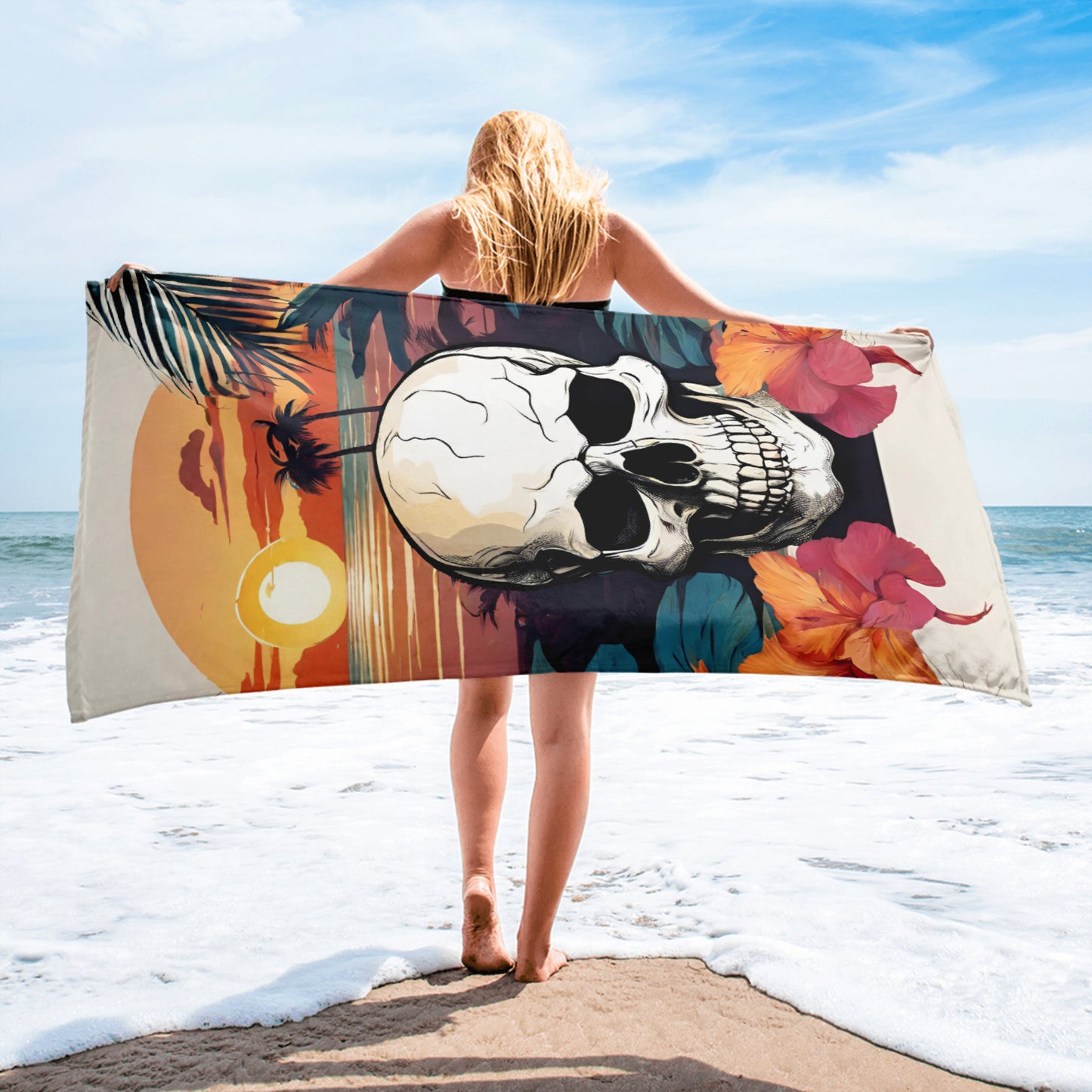 RETRO TROPICAL SKULL BEACH TOWEL