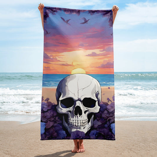 PURPLE SUNSET SKULL BEACH TOWEL