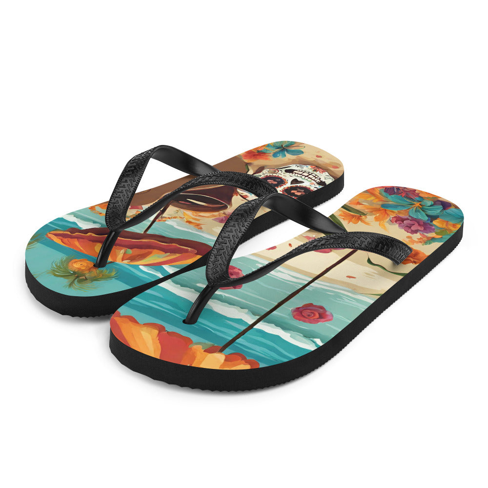 SUGAR SKULL ON THE SAND FLIP-FLOPS