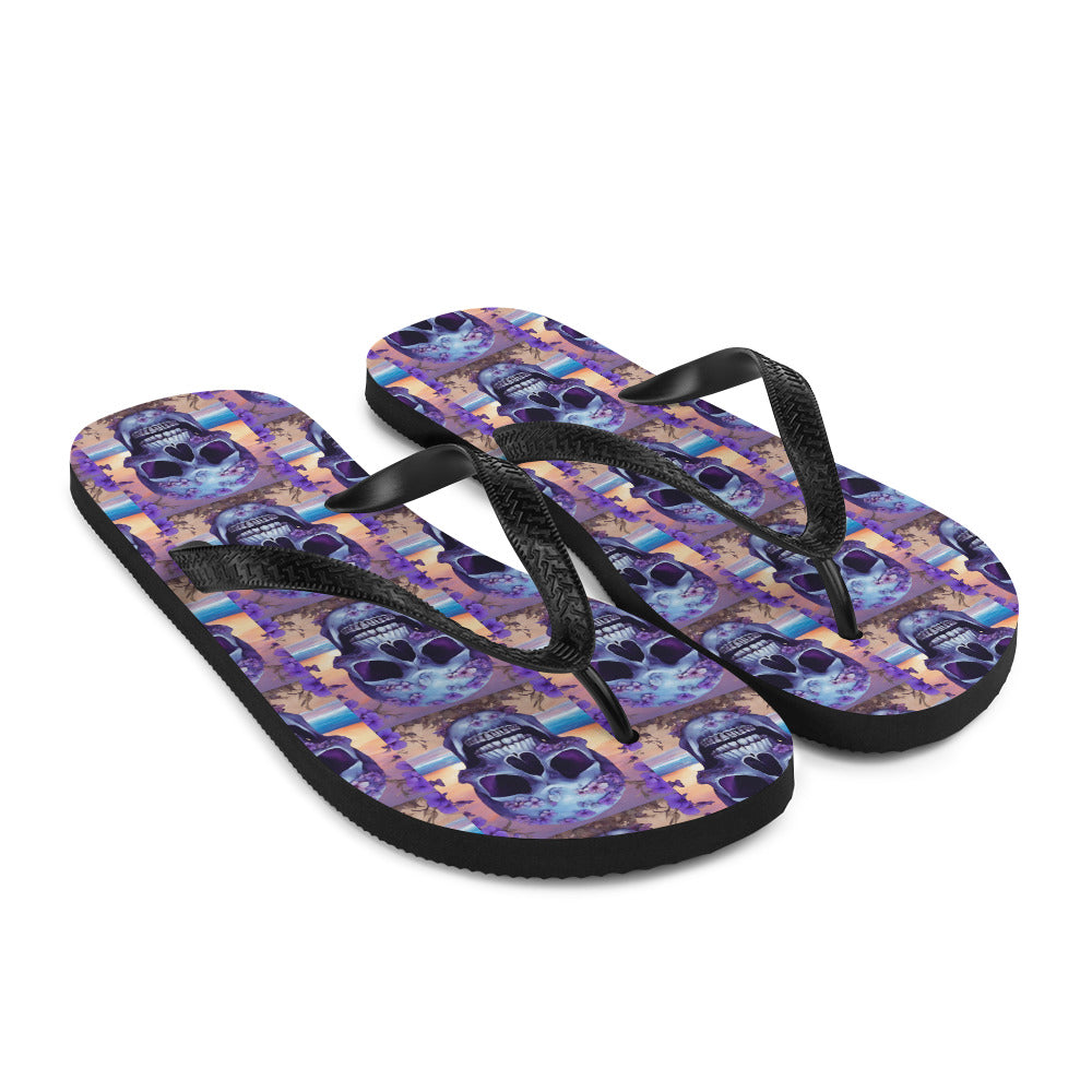 PURPLE FLOWER SKULL FLIP-FLOPS