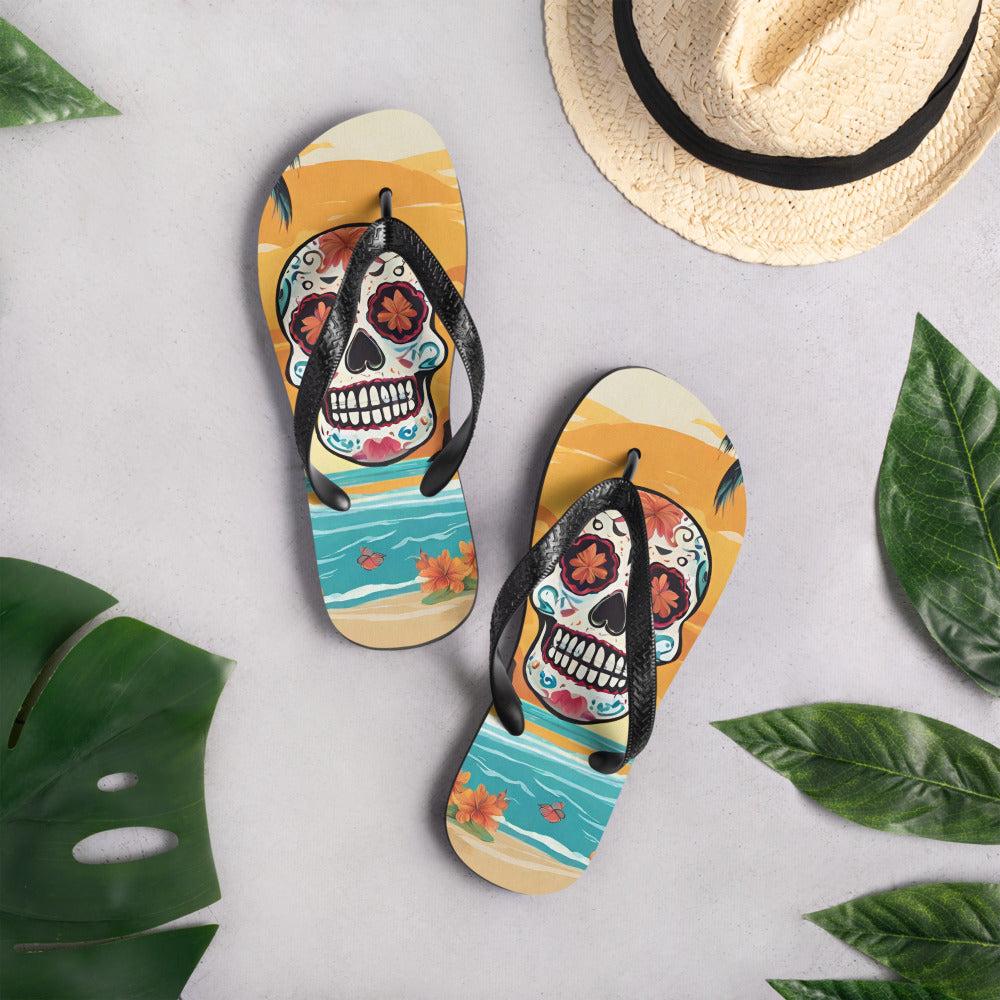 SUGAR SKULL SUNSET FLIP-FLOPS