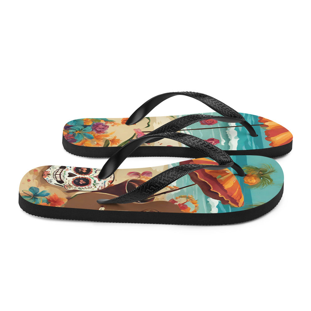SUGAR SKULL ON THE SAND FLIP-FLOPS
