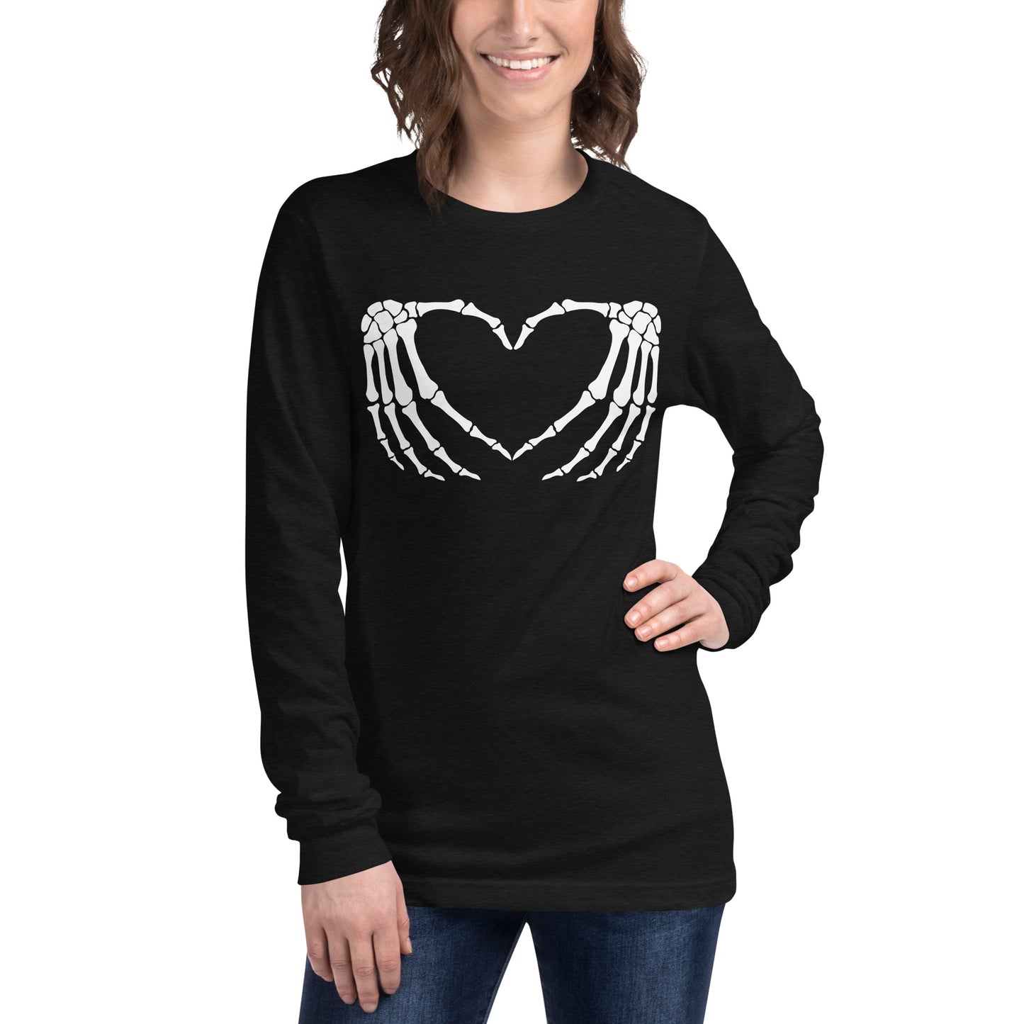 SKELETON HANDS HEART UNISEX LONG SLEEVE TEE