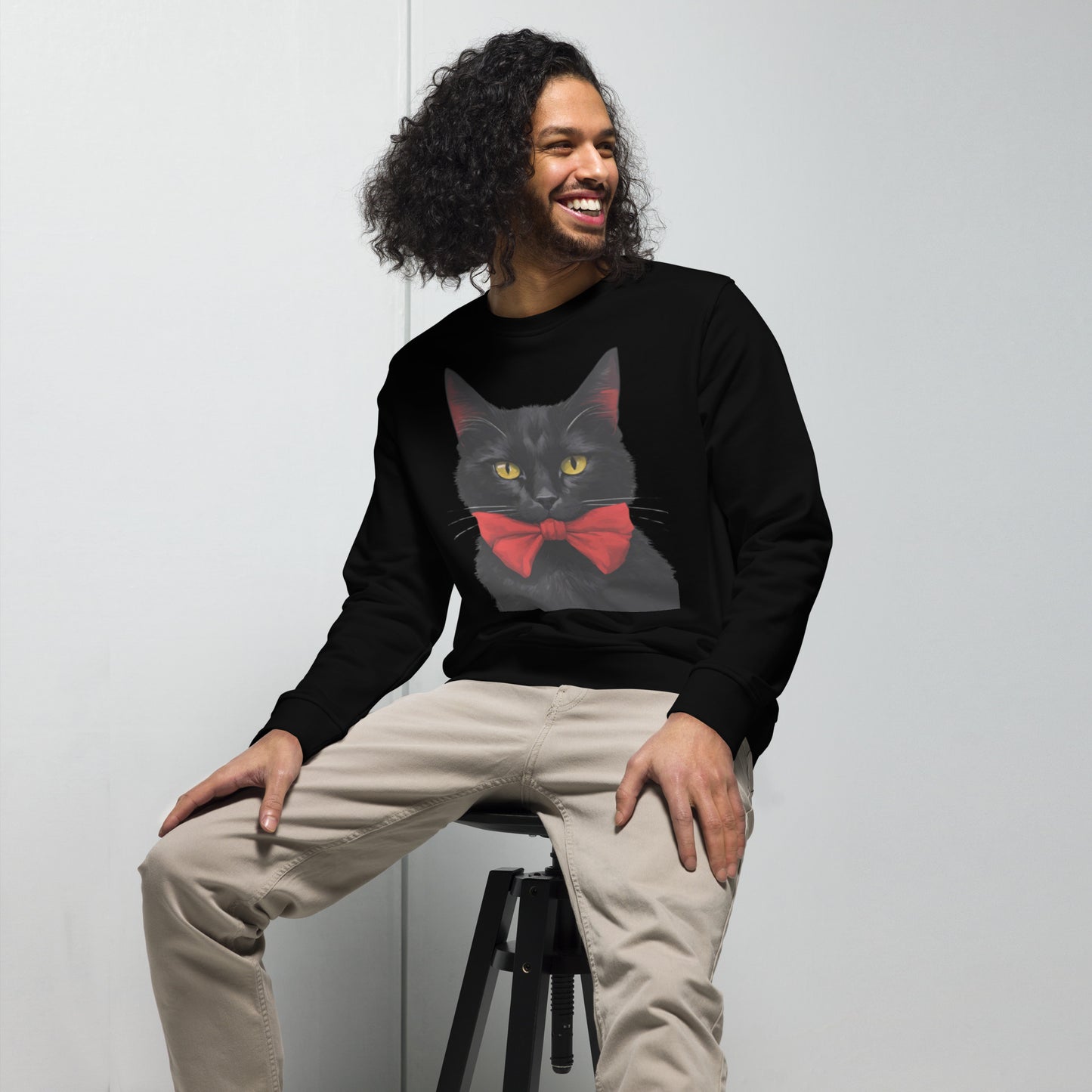 BLACK KITTY RED BOW UGLY CHRISTMAS SWEATSHIRT