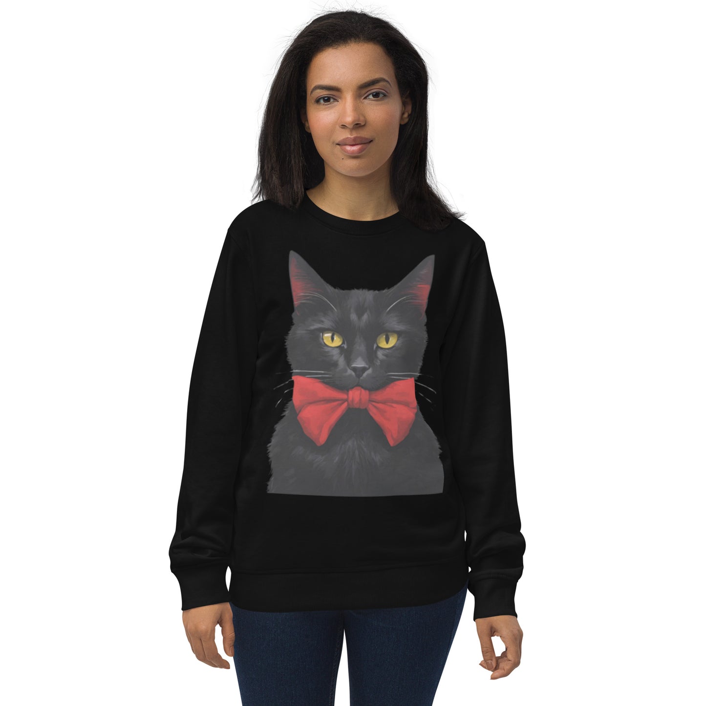BLACK KITTY RED BOW UGLY CHRISTMAS SWEATSHIRT