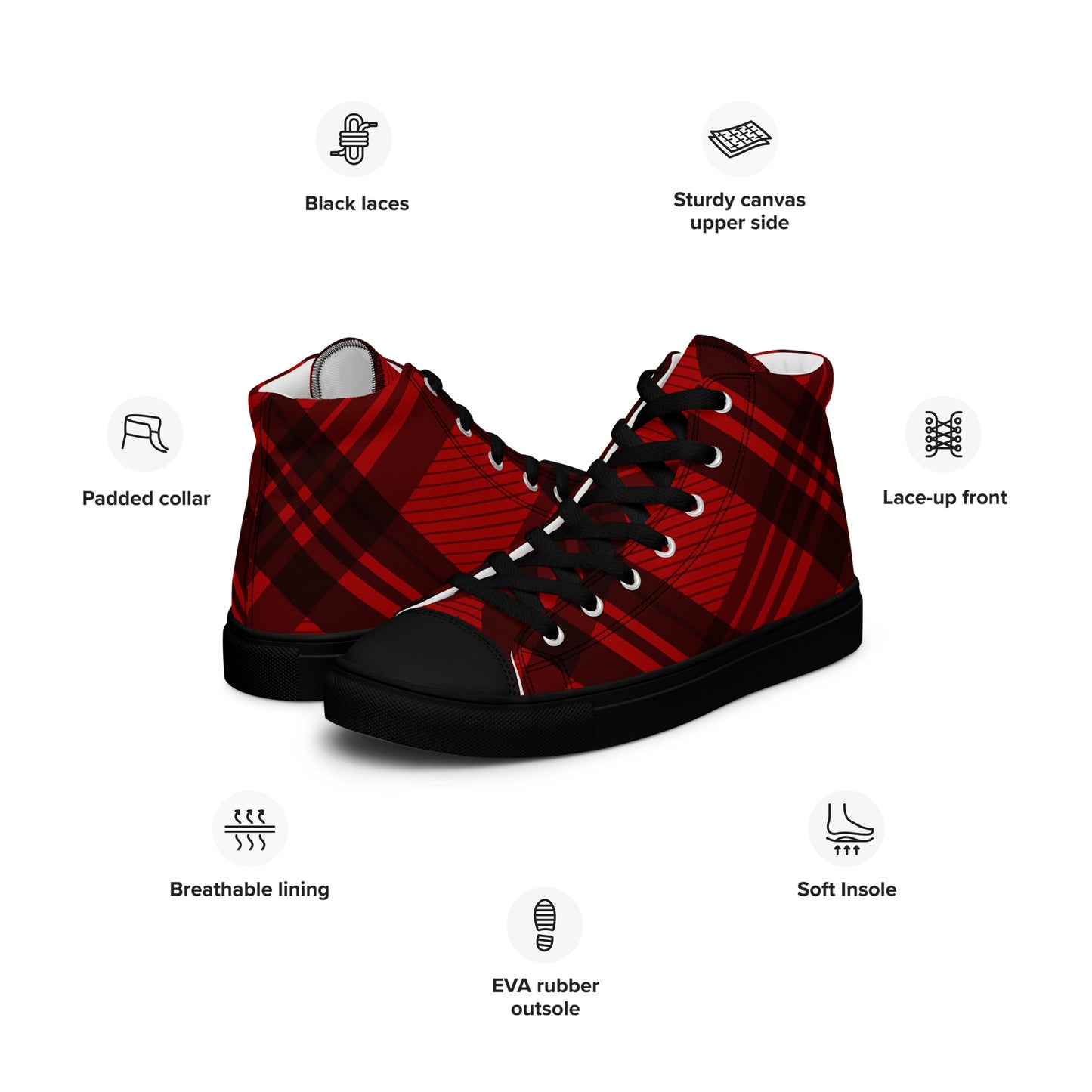 WOMEN'S RED PLAID HIGH TOP CANVAS SHOES