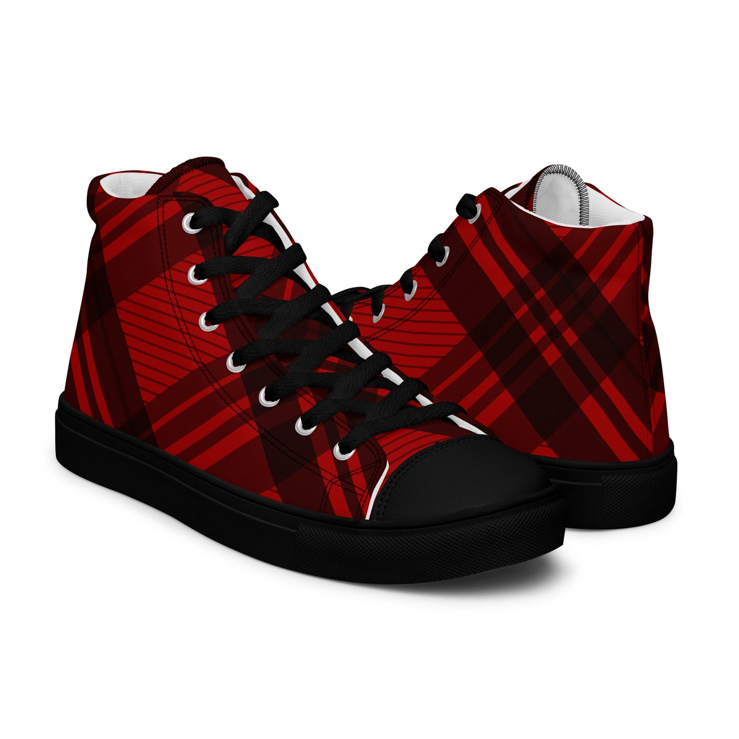 WOMEN'S RED PLAID HIGH TOP CANVAS SHOES