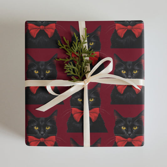 BLACK KITTY RED BOW PREMIUM WRAPPING PAPER SHEETS