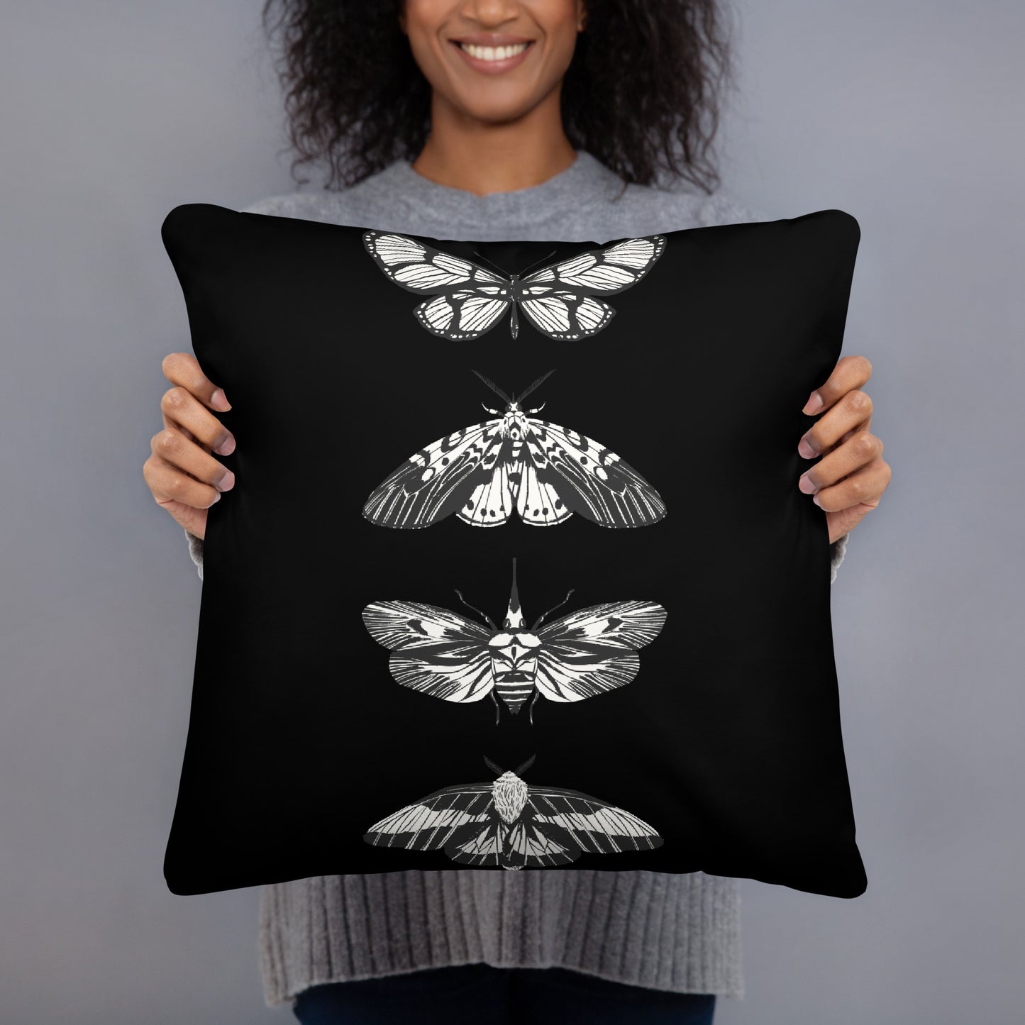 B&W MOTHS ACCENT PILLOW