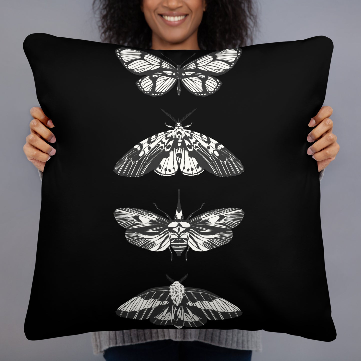 B&W MOTHS ACCENT PILLOW