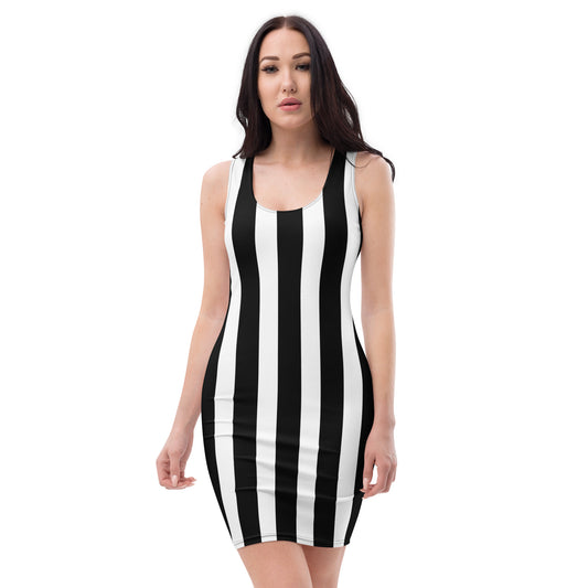 BLACK & WHITE STRIPE FITTED DRESS