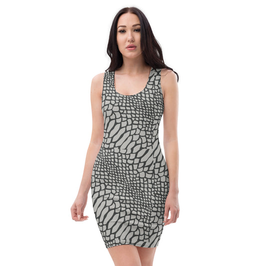 LIGHT GRAY SNAKESKIN FITTED DRESS