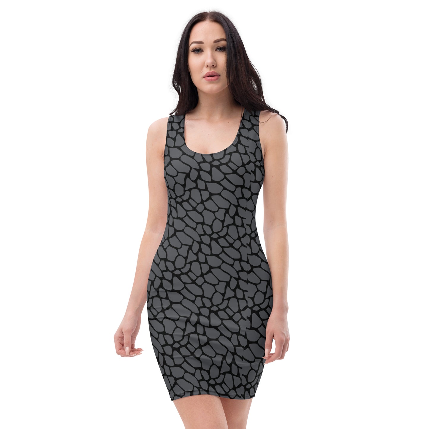 GRAY SNAKESKIN FITTED DRESS