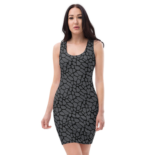 GRAY SNAKESKIN FITTED DRESS
