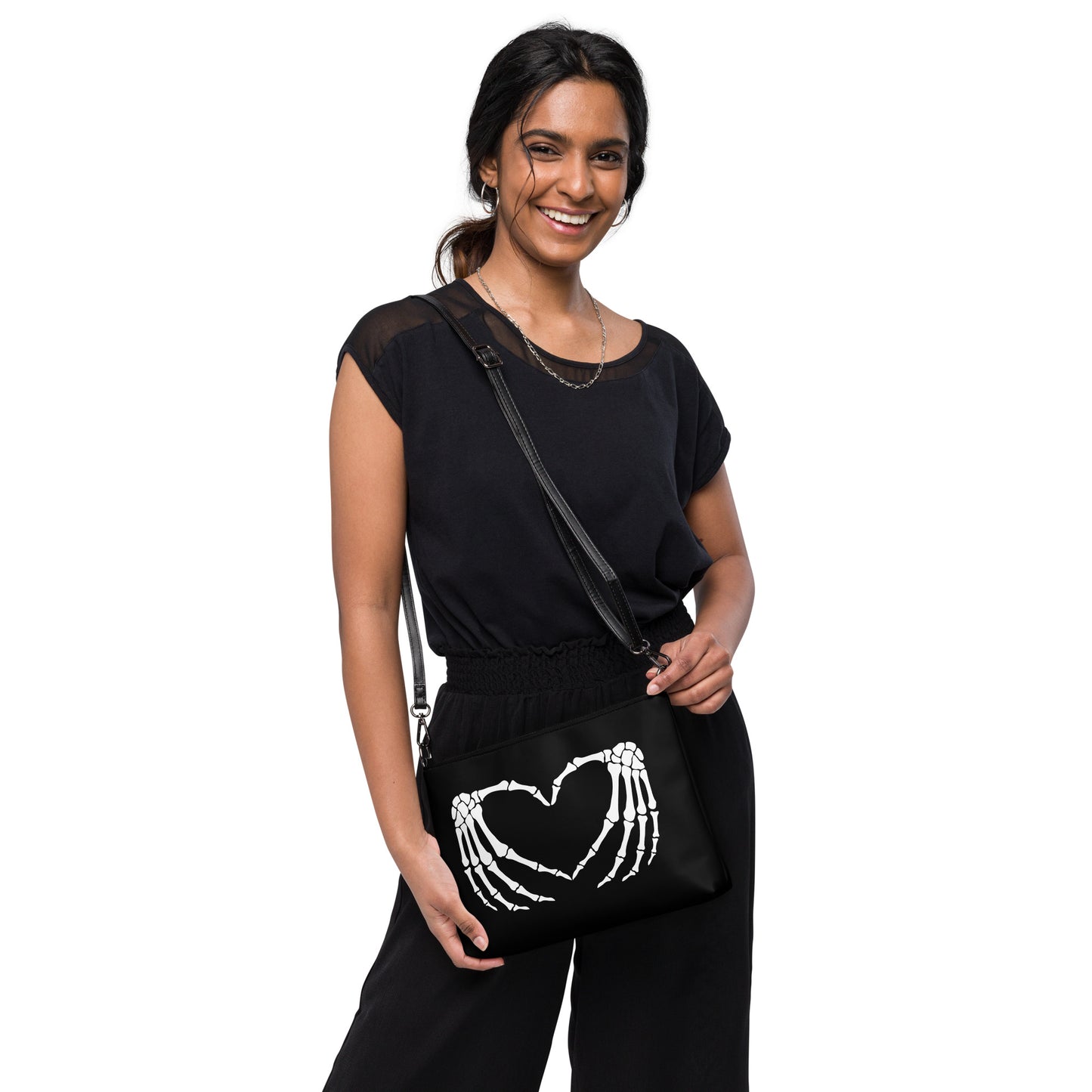 SKELETON HANDS HEART CROSSBODY BAG