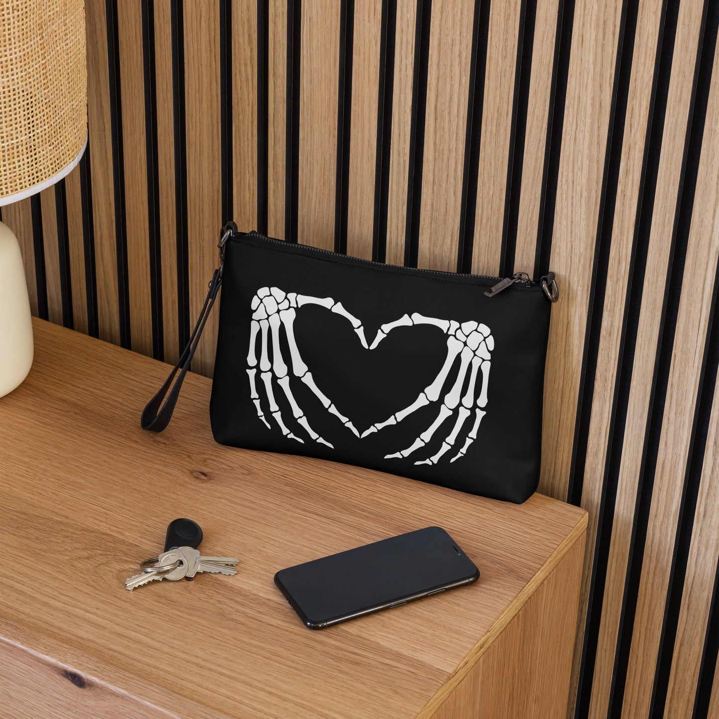 SKELETON HANDS HEART CROSSBODY BAG
